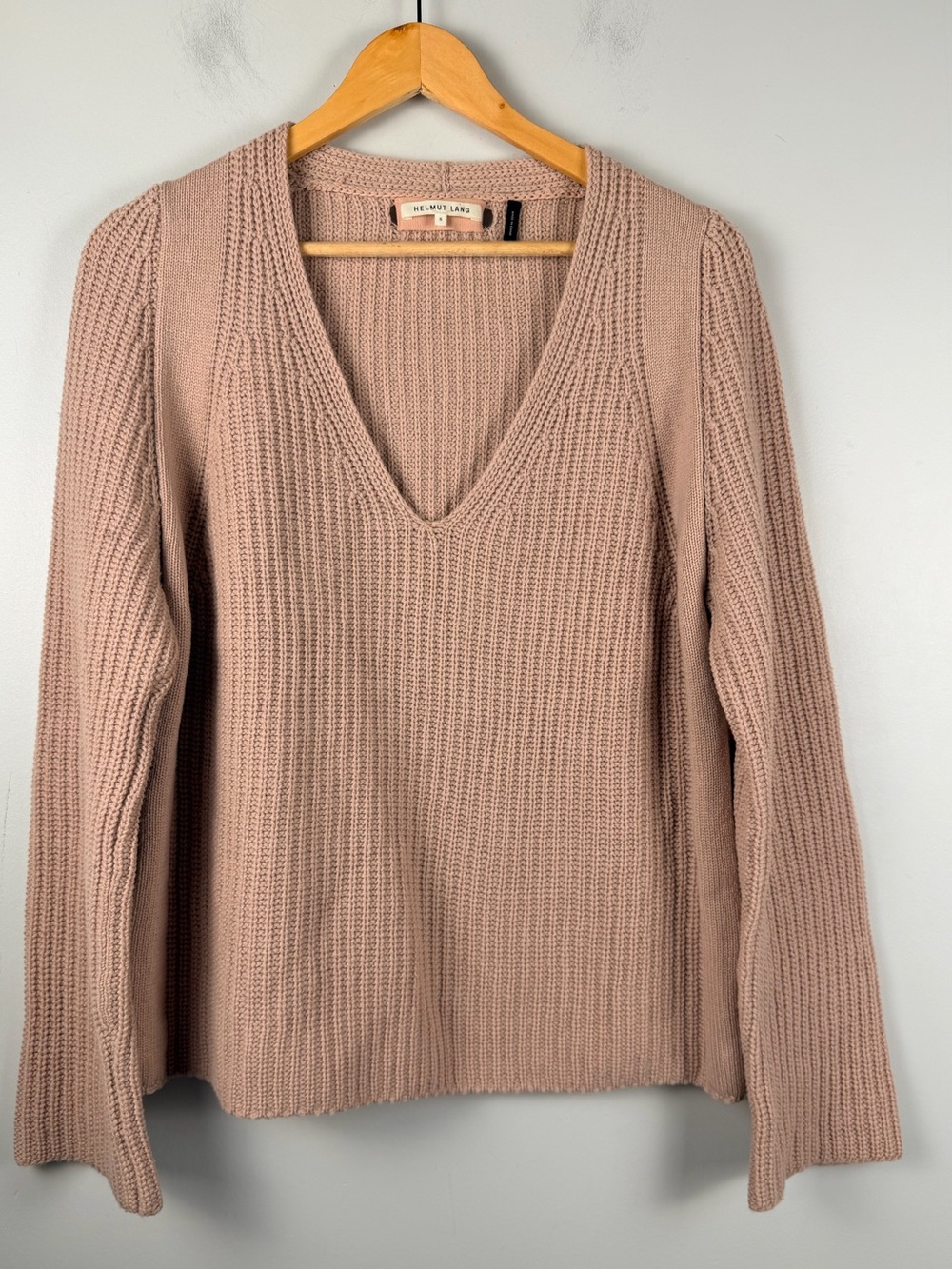 Helmut lang blush pink wool cashmere v-neck knit sweater size small